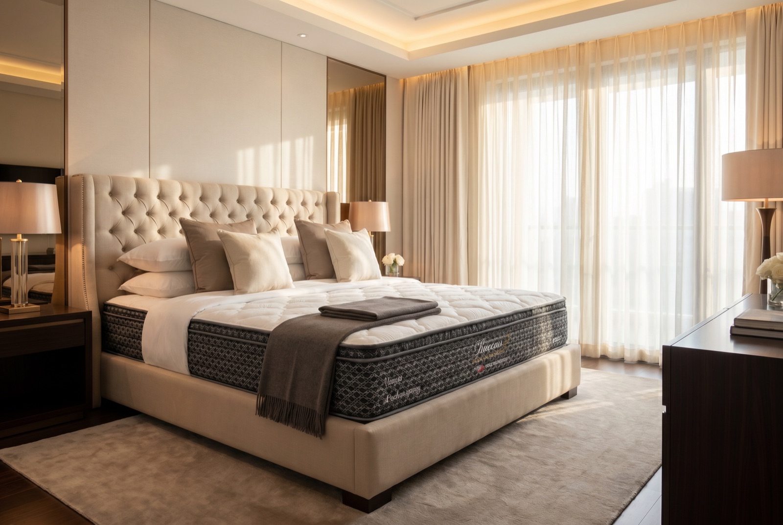 Hotel Collection premium mattress dressed in a five-star-style bedroom